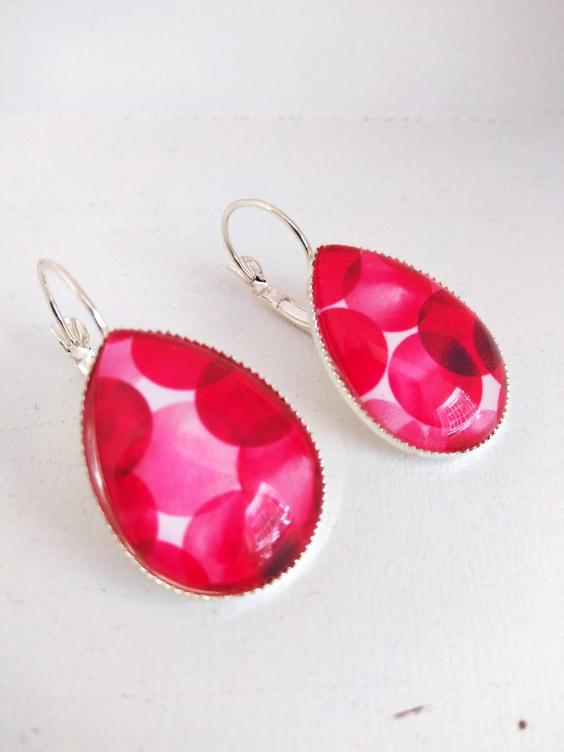 Earrings drops Big pink bubbles silver colors image 4