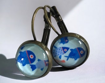 Earrings "School of Fish Blue" 12 mm