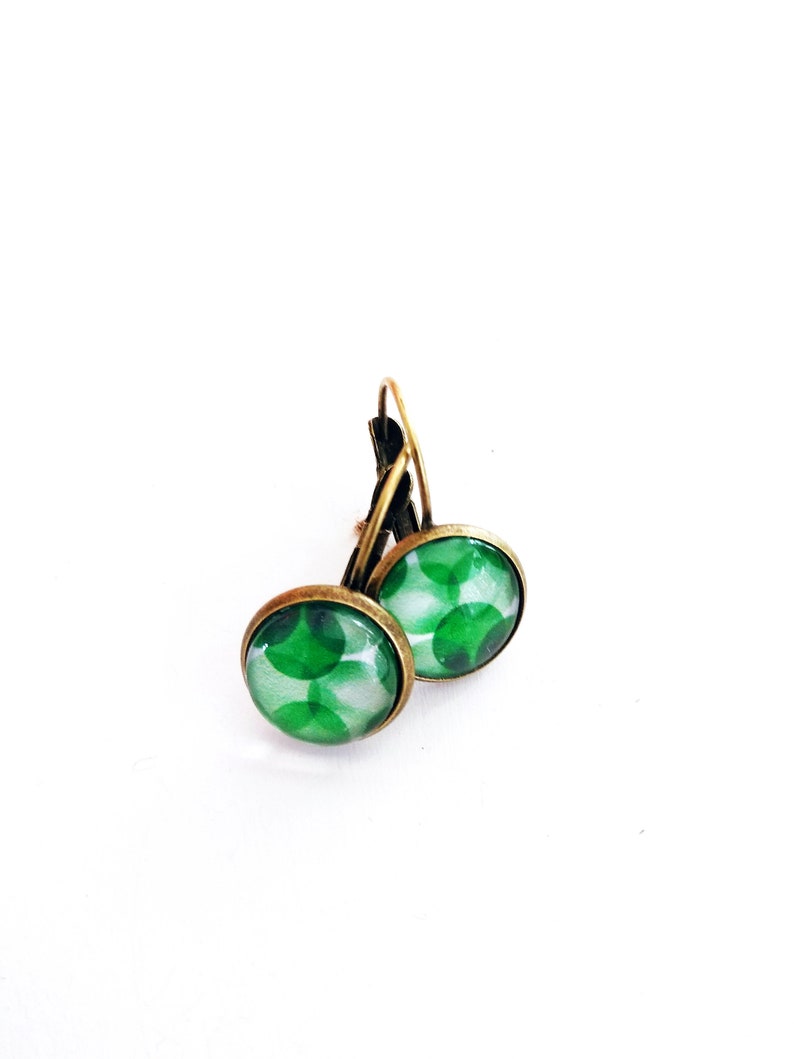 Earrings Green bubbles 12 mm bronze color image 4