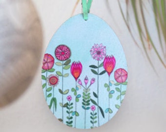 Easter egg pendant flower magic sea green