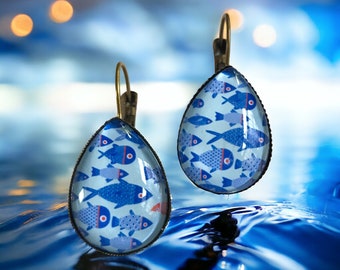 Earrings drops "School of Fish" silver-coloured