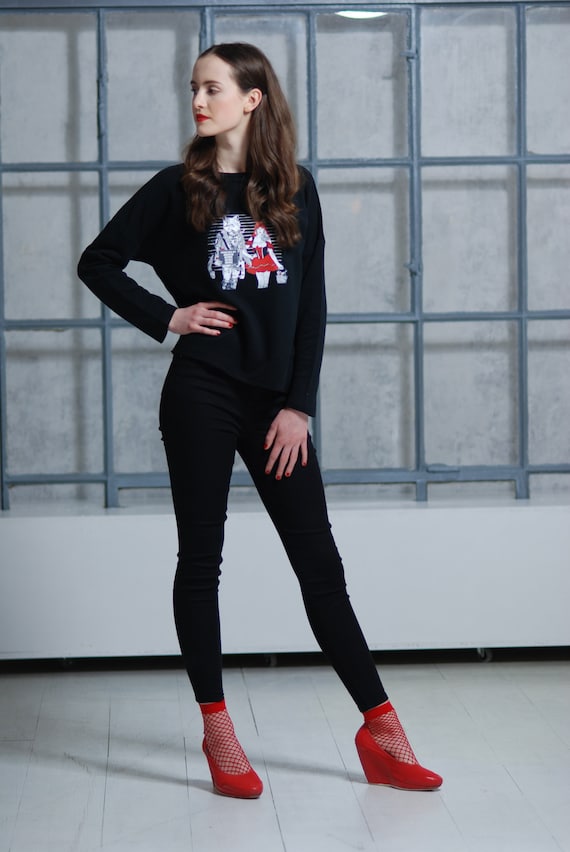 Ladies Sweater Little Red Riding Hood and the Wolf - Etsy UK