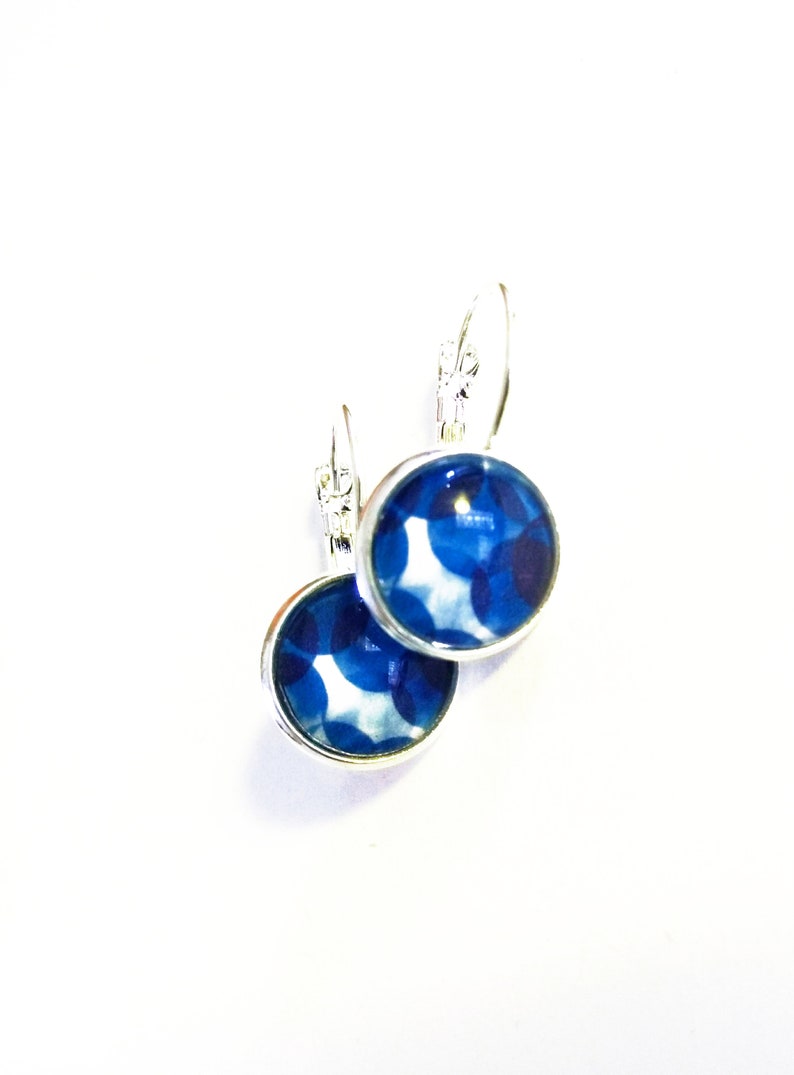 Earrings Blue bubbles 12 mm silver color image 1