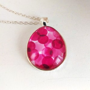 Glass Necklace Pink bubble silver colors image 1