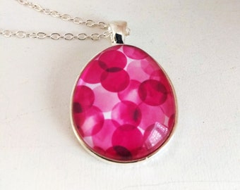 Glass Necklace "Pink bubble" silver colors