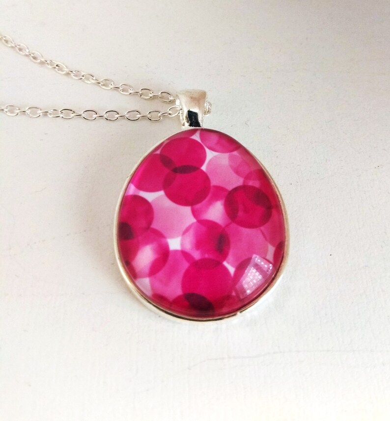 Glass Necklace Pink bubble silver colors image 1