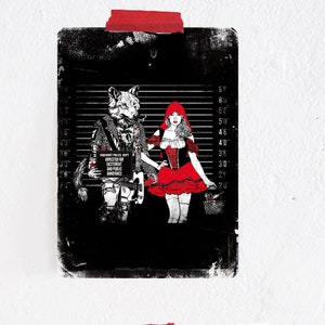 Carte postale Le Petit Chaperon Rouge et le Loup noir