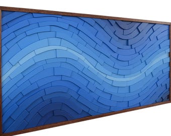 Wood wall art - "Electric Atlantic" (48"x24") - Cobalt, wood art, wall hanging