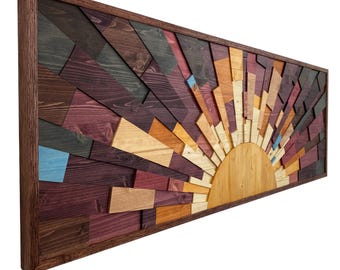 Wood wall art - "Captain of the dawn 60X20" wooden sun