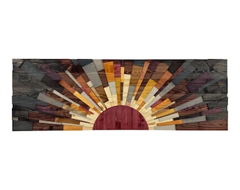 Sun wood art - "Edge Of The Day" - 60"x20" large sunset wall art