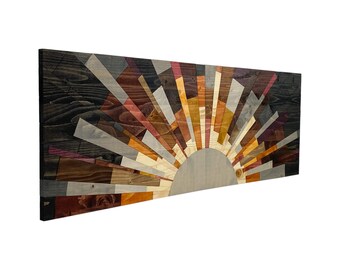 Wood wall art - "Grey October" - 42"x14" wooden sun