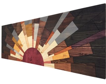 Wood Wall Art - "Autumn Sunset" - Rustic Handmade Home Decor (12x36")