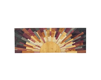 Sunrise At Night Wood Wall Art: Modern Geometric Wood Decor (36x12)