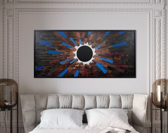 Dark Matter Wood Wall Art: Blue Modern Art, 51x25