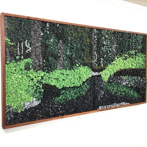 Wood art - “The woods are lovely, dark and deep” - Forest scene, over 10,000 dowels, Impressionism, Sound Diffuser (70x36)