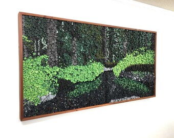 Wood art - “The woods are lovely, dark and deep” - Forest scene, over 10,000 dowels, Impressionism, Sound Diffuser (70x36)