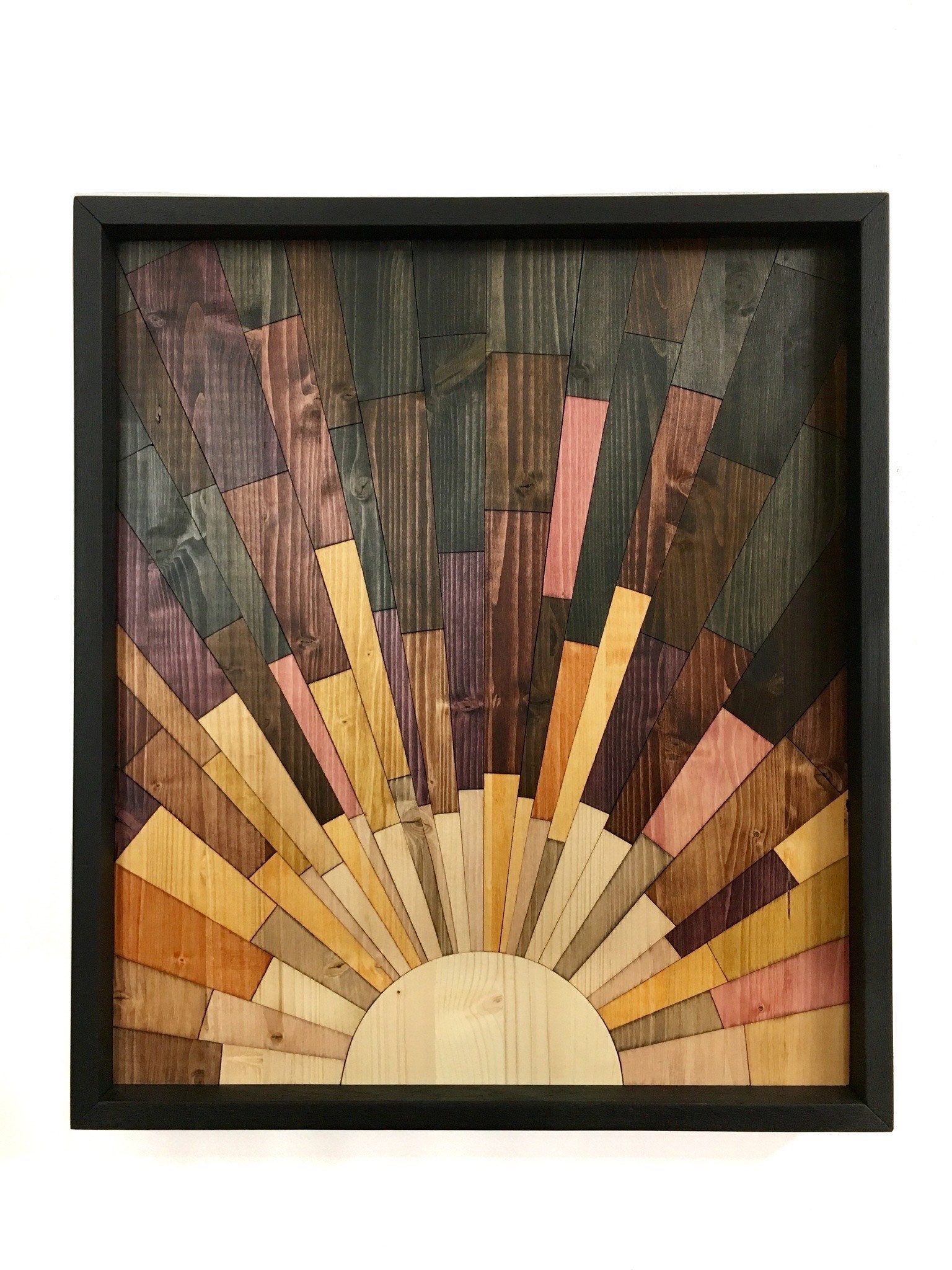 wooden wall art - "Second Avenue Sunrise" - wood art, wooden art, wall art, sunrise, brown, yellow