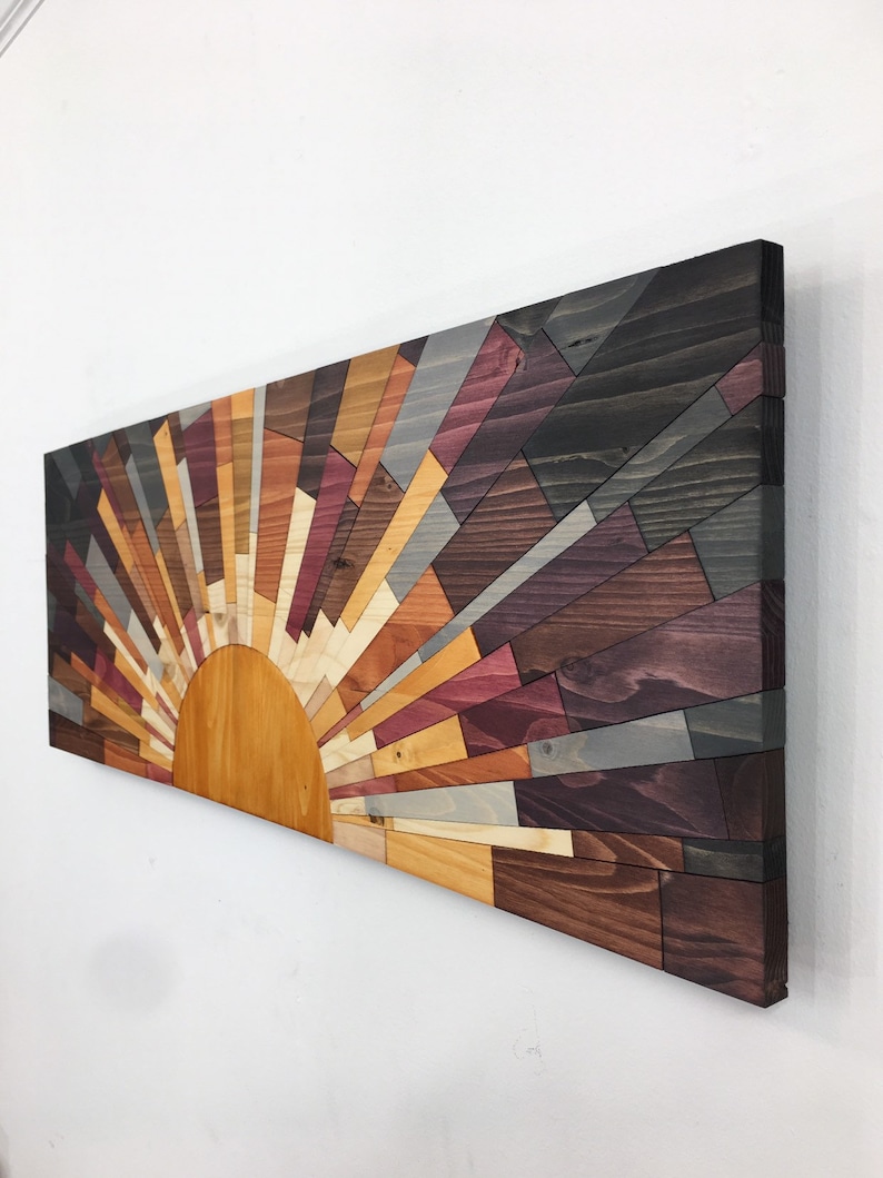 Wood Wall Art a Sunrise at Night 36x12 Sun Wood Etsy