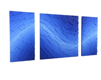 Home Decor - "Electric Atlantic Triptych" - (60x30) wood wall art, ombre, cobalt blue