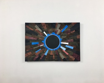 wood wall art - BLUE VENUSIAN - 33"x22" wooden eclipse