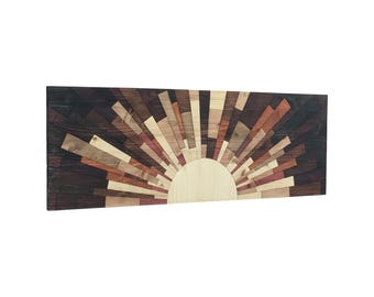 Arte mural de madera - "Amanecer en Oak City" 36" x 12" amanecer de madera