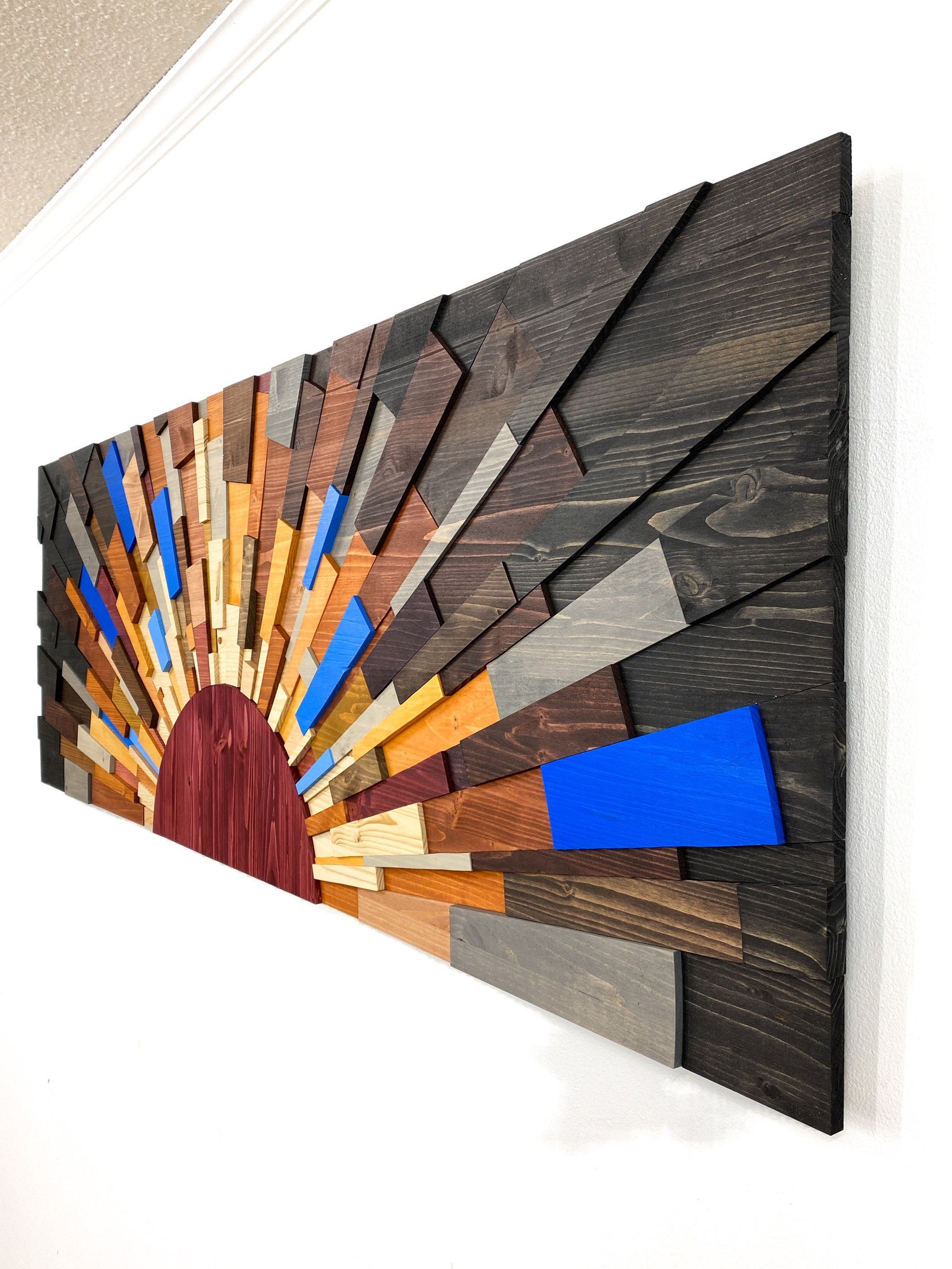 Wood Wall Art blue September 60x20 Wooden Wall Art, Wall Art, Sunset