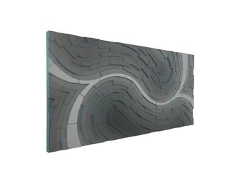 Painting - "Graphene and Aquamarine" (47x23) - wood art, home-decor, wall hanging, gray and green ombre