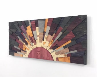 Wooden art - "Rise from the Darkness" 35x15 wood art, wooden art, wood wall art, wall hanging, stainsandgrains, Jeremy Gould, modern art