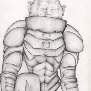 Dr Who Art drawing - Sontaran Pencil signed High Quality A4 Print