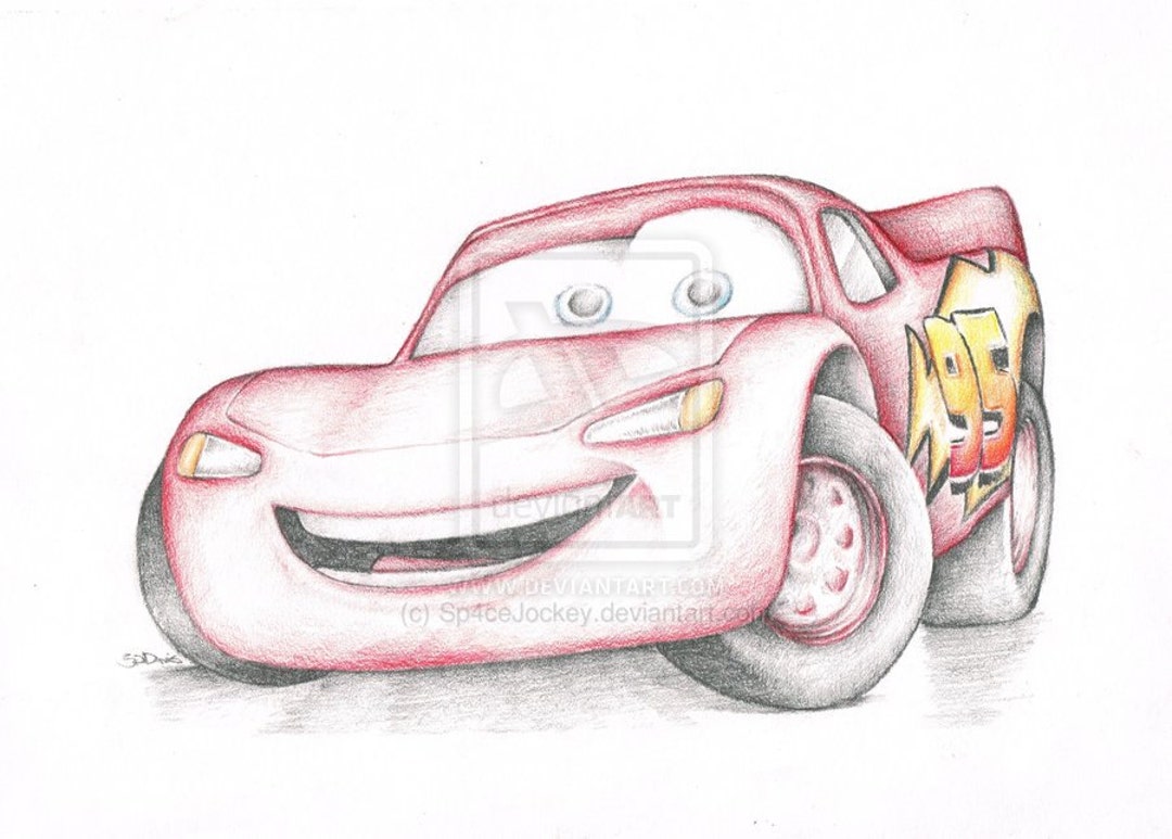 Ka Chow Lightning Mcqueen the Race Car From Cars Digital Embroidery Machine  Sketch Design File 4x4 5x7 6x10 - Etsy