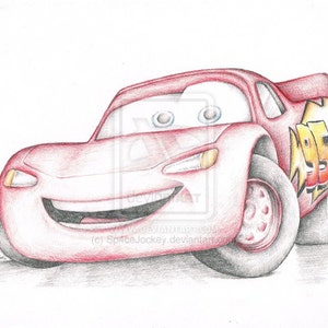Lightning McQueen Cars Pixar Cartoon Movie Art Pencil Drawing HQ Signed A4 Print