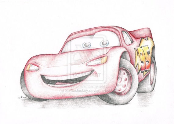 Lightning Mcqueen Cars Pixar Cartoon Movie Art Pencil Drawing HQ