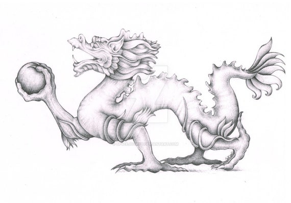 Chinese Dragon Drawing HQ Signed A4 Print