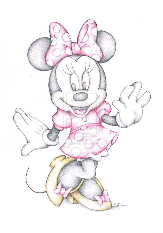 Disney Minnie Mouse Cartoon Art Couleur Crayon Dessin Hquality Etsy