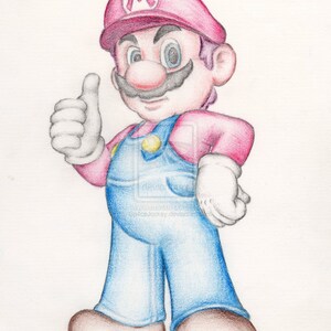 Super Mario Brothers Bros Nintendo Art Coloured Pencil Drawing Signed A4 Print