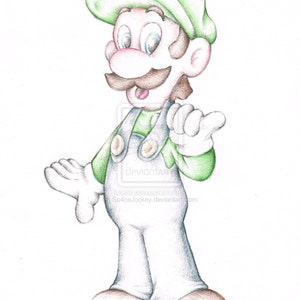 Super Mario Brothers Luigi  Nintendo Art Coloured Pencil Drawing Signed A4 Print