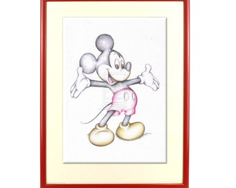 Mickey Mouse Disney Cartoon Art Colour Pencil Drawing High Quality Signed A4 Print (Frame not included)