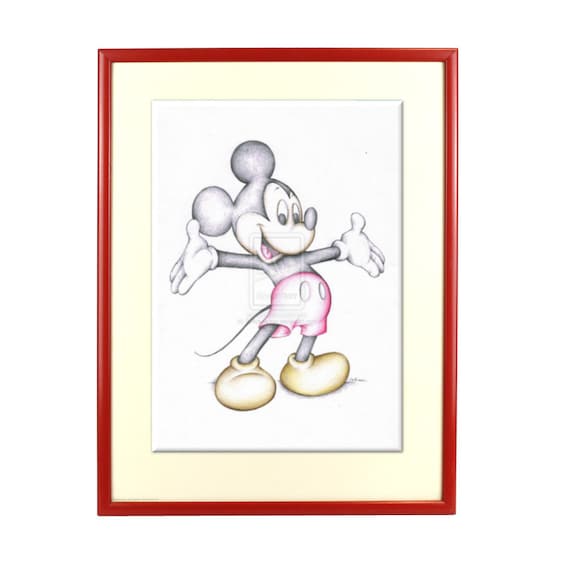 Mickey Mouse Disney Cartoon Colore Matita Disegno Alta Qualità Firmato A4 Stampa Artistica Telaio Non Incluso