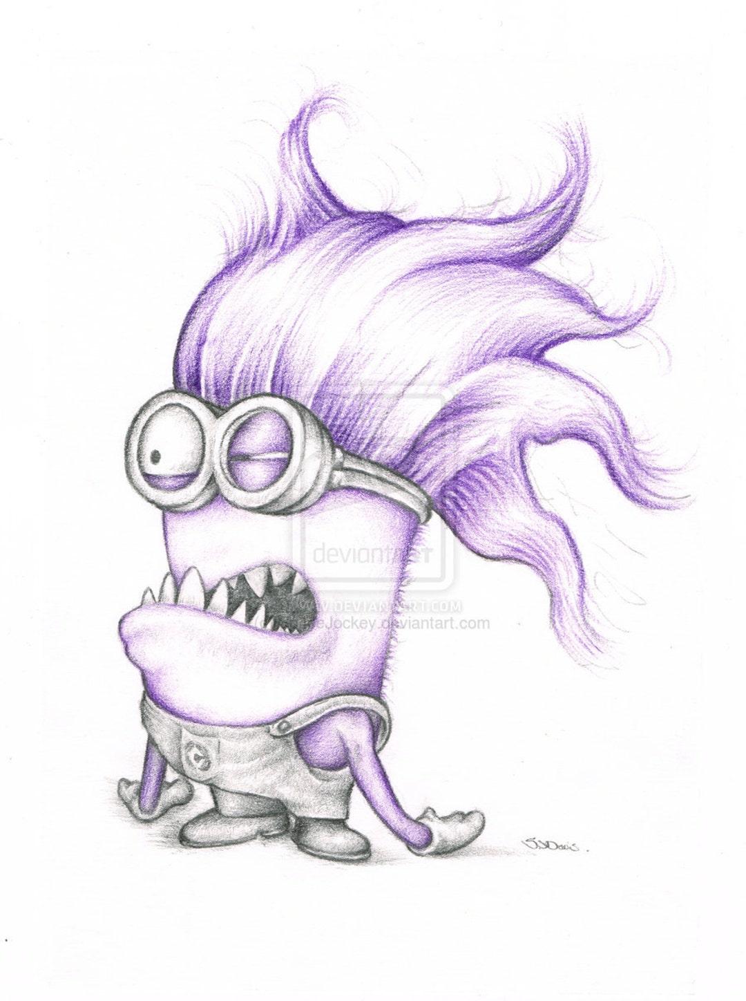 Purple Minion Minnion Despicable Me Art Colour Pencil Drawing Signed A4 Purple Minion Minnion Despicable Me Art Colour Pencil Drawing Signed A4