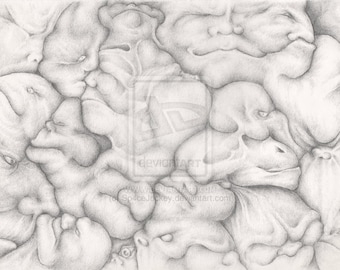 Fantasy Art Pencil Drawing Sketch Faces Signed A4 High Quality Print