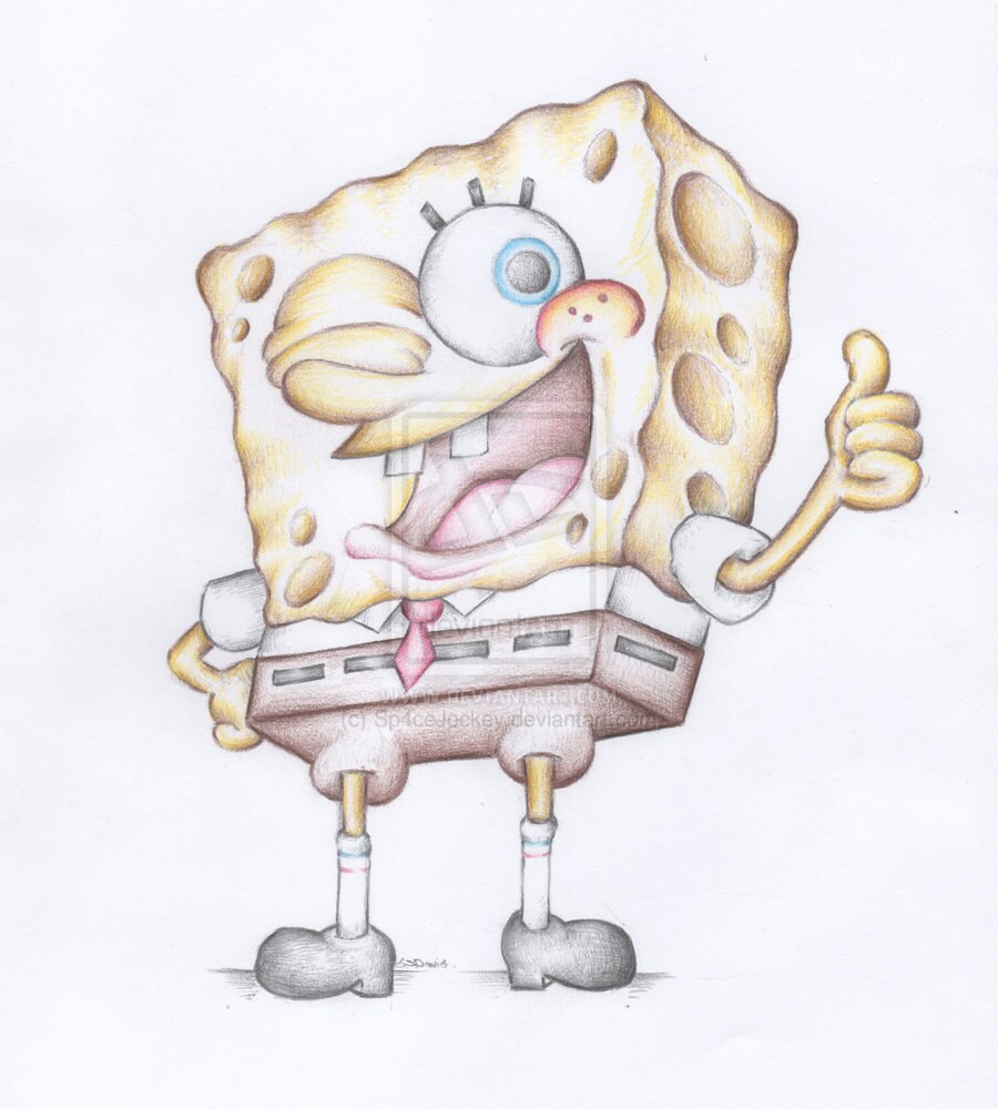 Bob esponja color lápiz dibujo alta calidad firmado impresión - Etsy México