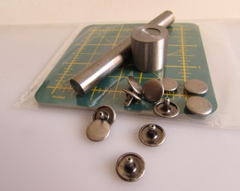 Double Cap Rivet Setting Hand Tool with Anvil  + green mat-Sizes 6mm, 8mm, 9mm, 10mm, 12mm