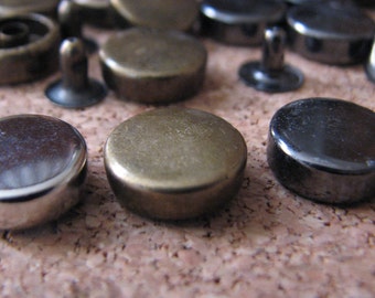 Round Rivets Flat  button style Stud Spot - Nickel, Antique brass, Gun Metal -8mm, 10mm, 12mm-Button Style-Qty.50