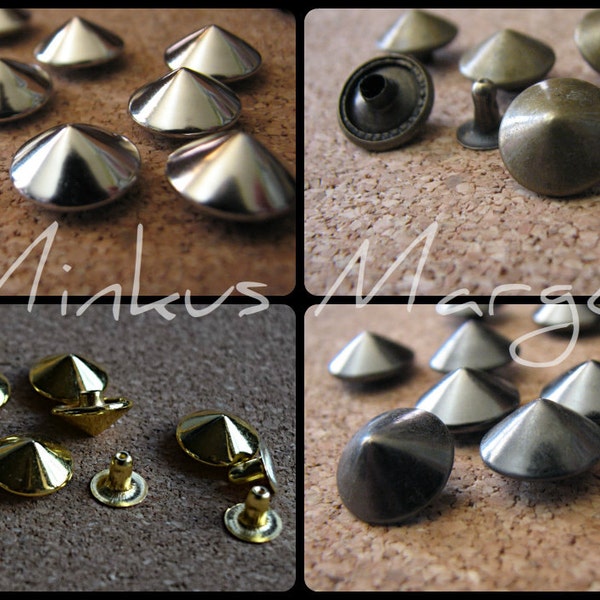 Conical Rivets, Antique brass, Nickel ,Gun Metal -  DIY 6mm, 8mm 10mm, 12mm, Mushroom Cone -Qty.50