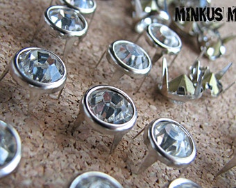 Rhinestone Glass Chatons Studs 8mm, 10mm Clear Stone Silver Rim DIY 4 Claw-Qty.25