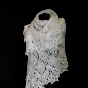 Hand Knitted Lace Wedding Shawl. Made to Order.
