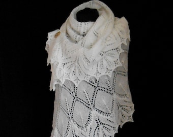 Hand Knitted Lace Wedding Shawl. Made to Order.