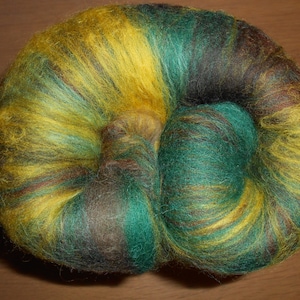 Carded Batt 100g. Greens, Browns Yellows. Merino, Wool and Alpaca. Ready to Ship