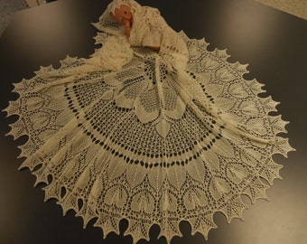 Hand Knitted Lace  Christening / Wedding Shawl. Made to Order