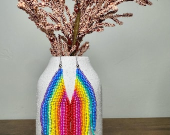 Rainbow Beaded Earrings, Handmade LGBTQ Pride Jewelry
